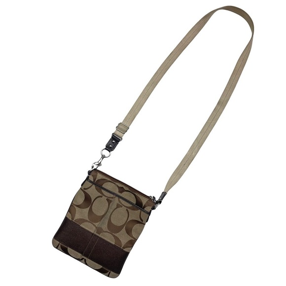 Coach Brown Signature Jacquard Stripe Crossbody Bag Purse Adjustable Strap - Picture 2 of 10